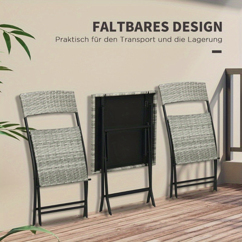 Rattan Bistro Set – Balkonset – Tuinmeubel Set – Outdoor Stoelen – Tuintafel – Lichtgrijs Metalen Frame – Duurzaam & Ruimtebesparend