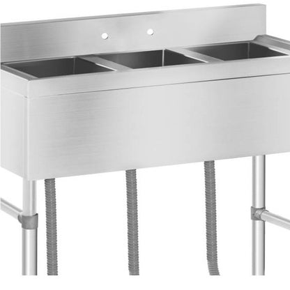 3-Kamers Spoeltafel – Vaatwasser – Werktafel – Afwasbak – Keukentafel – Roestvrij Staal – 100x50 cm – Diepe Compartimenten – Verstelbare Poot