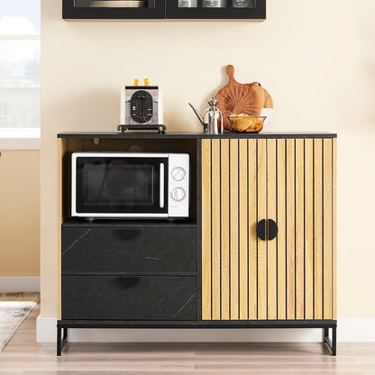 Keukenkast – Keukenbuffet – Opbergkast – Magnetronkast – Buffetkast – Met Magnetronvak en Verstelbare Plank – Eikenhout Zwart – Compact 107x85x40 cm