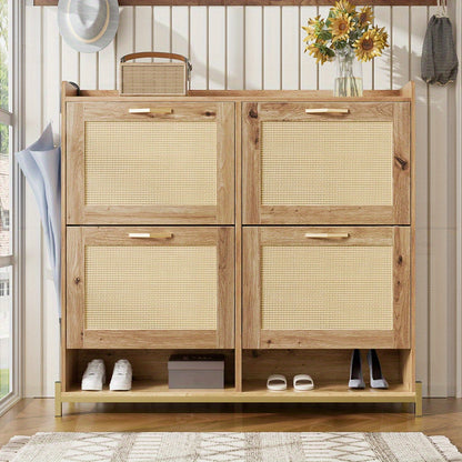 Shoe Cabinet, Elegant Shoe Cabinet - 4 Doors, Metal Frame and Top Shelf Provide Stylish and Organised Storage, Maximising Vertical Storage Space Without Taking up Too Much Floor Space, to Meet Your Different Needs