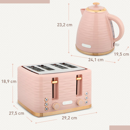 Ontbijtpakket Waterkoker – Broodrooster – Toaster – Kettle – 2-in-1 Set – Roze – 7 Bruiningsstanden – Ontdooien en Opwarmen