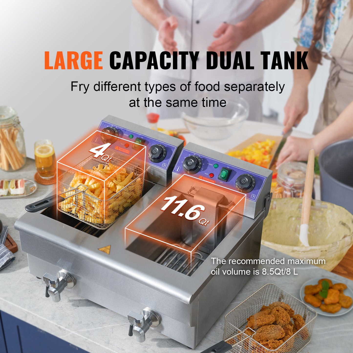 Dubbele Elektrische Friteuse – Frituurpan – Snack Friteuse – Professionele Friteuse – RVS Friteuse – 2x12 Liter – 2x3000W Verwarming – Verwijderbare Mandjes
