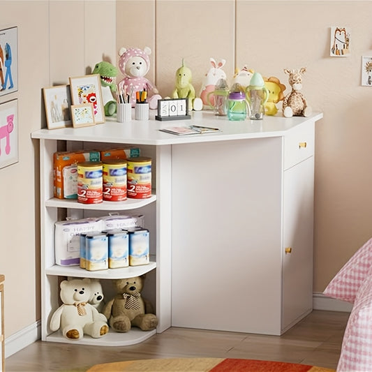 Hoekkast – Hoekkast – Nachtkastje – Opbergkast – Bedkast – 2 Lades & 3 Open Vakken – Verwijderbare Veiligheidsrand – Wit