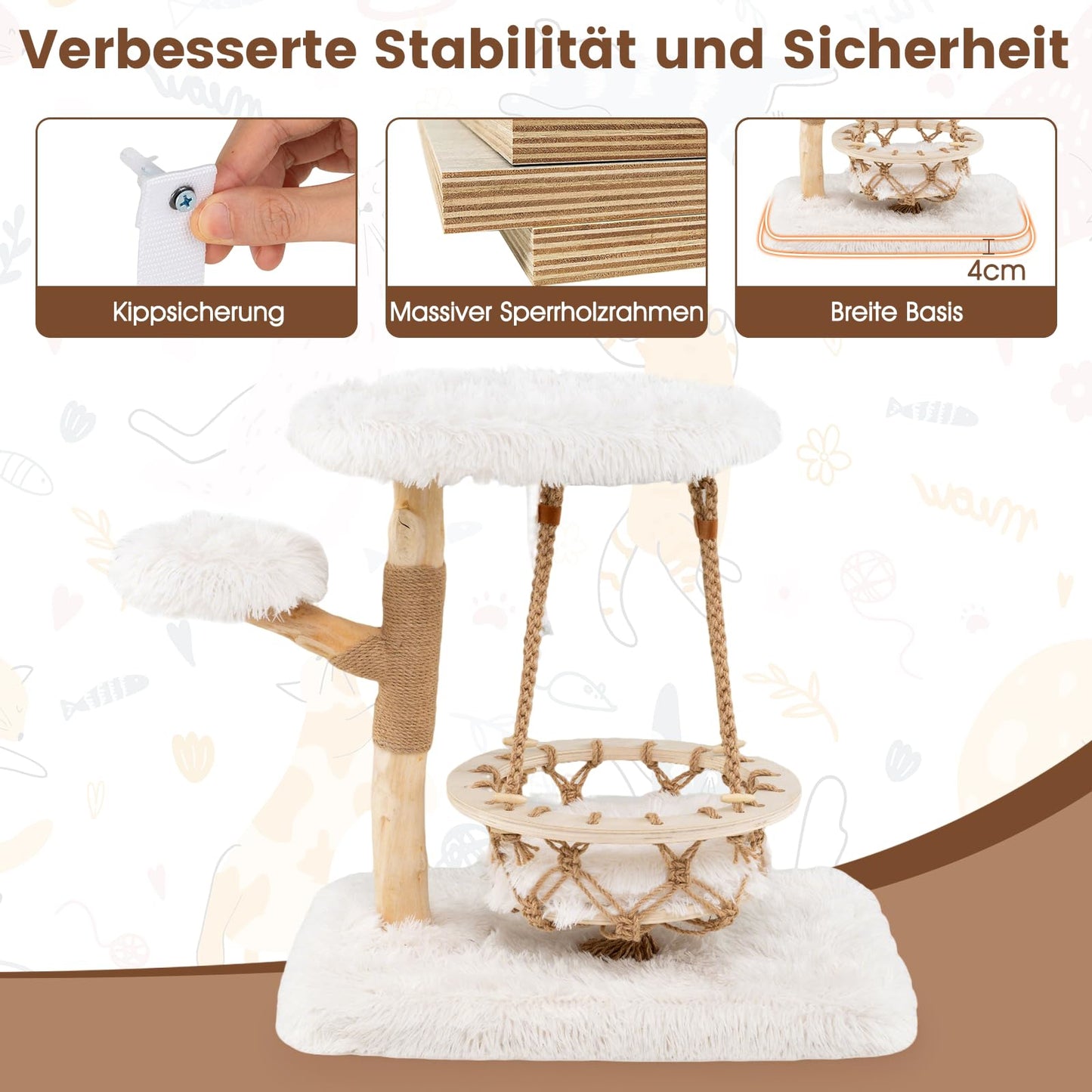 Krabpaal Kat – Kattenkrabpaal – Kattenmeubel – Krabtoren – Kattenhuis – Met Hangmat – Jute Krabpot – Verhoogd Platform – Zachte Pluche – Compact & Duurzaam