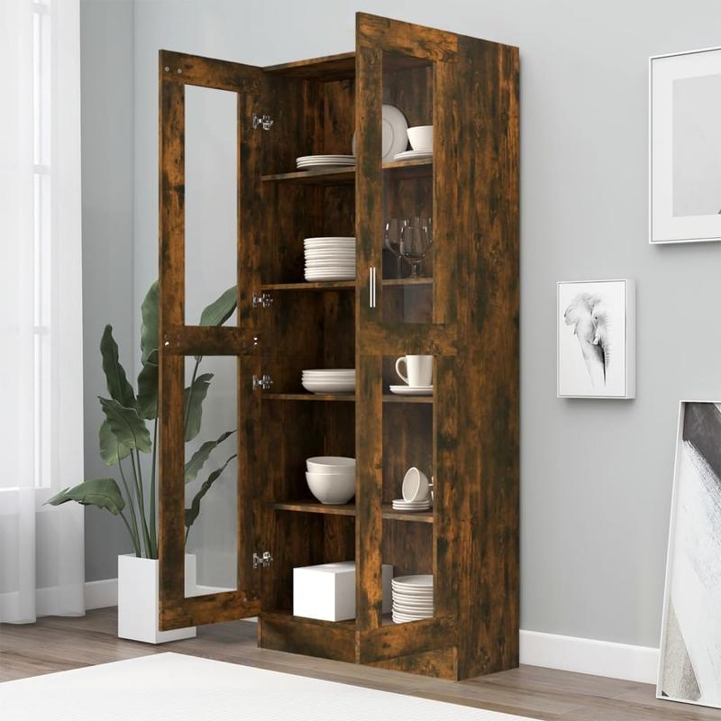 Modern Oak Wood Showcase Cabinet with Shutter Doors - 82.5x30.5x185.5cm Large Floor-Mounted Display Cabinet, No Electricity Needed