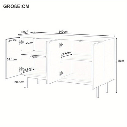 Wit Dressoir – Witte Kast – Opbergkast – Buffetkast – Sideboard – Modern Minimalistisch Design – MDF Duurzaam – 4 Deuren Boogpatroon
