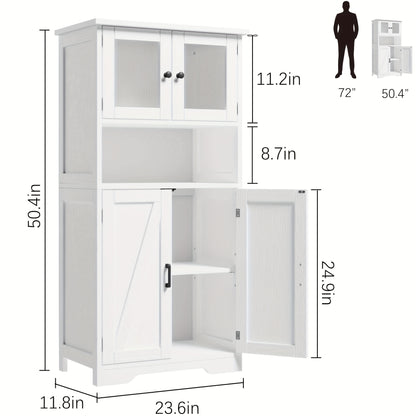Vrijstaand Badkamerkastje – Opbergkast – Badkamermeubel – Kast Met Deuren – Opbergmeubel – Glazen Deuren – Verstelbare Legplanken – Ruimtebesparend – Polyester Grijs