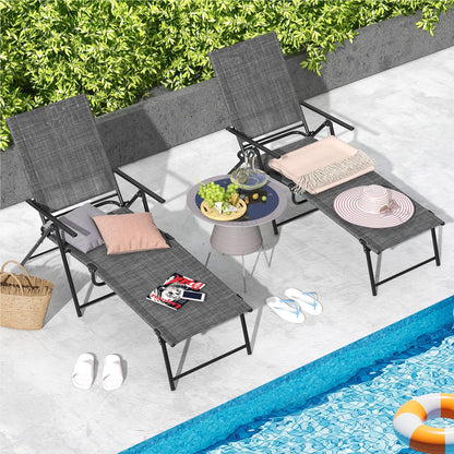 2-Persoons Loungebed – Ligbedden – Tuinstoelen – Lounge Stoelen – Zonnebedden – Verstelbare Rugleuning – Ademende Sneldrogende Stoffering – Grijs – Vouwbaar – Max. 150 kg Draagvermogen