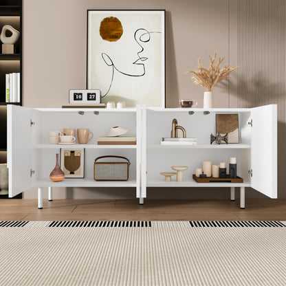 Dressoirkast – Sideboard – Opbergkast – Woonkamerkast – Dressoir Wit – Modern 3D Geometrisch Design – Ruime Afmetingen 160x38,5x70 cm