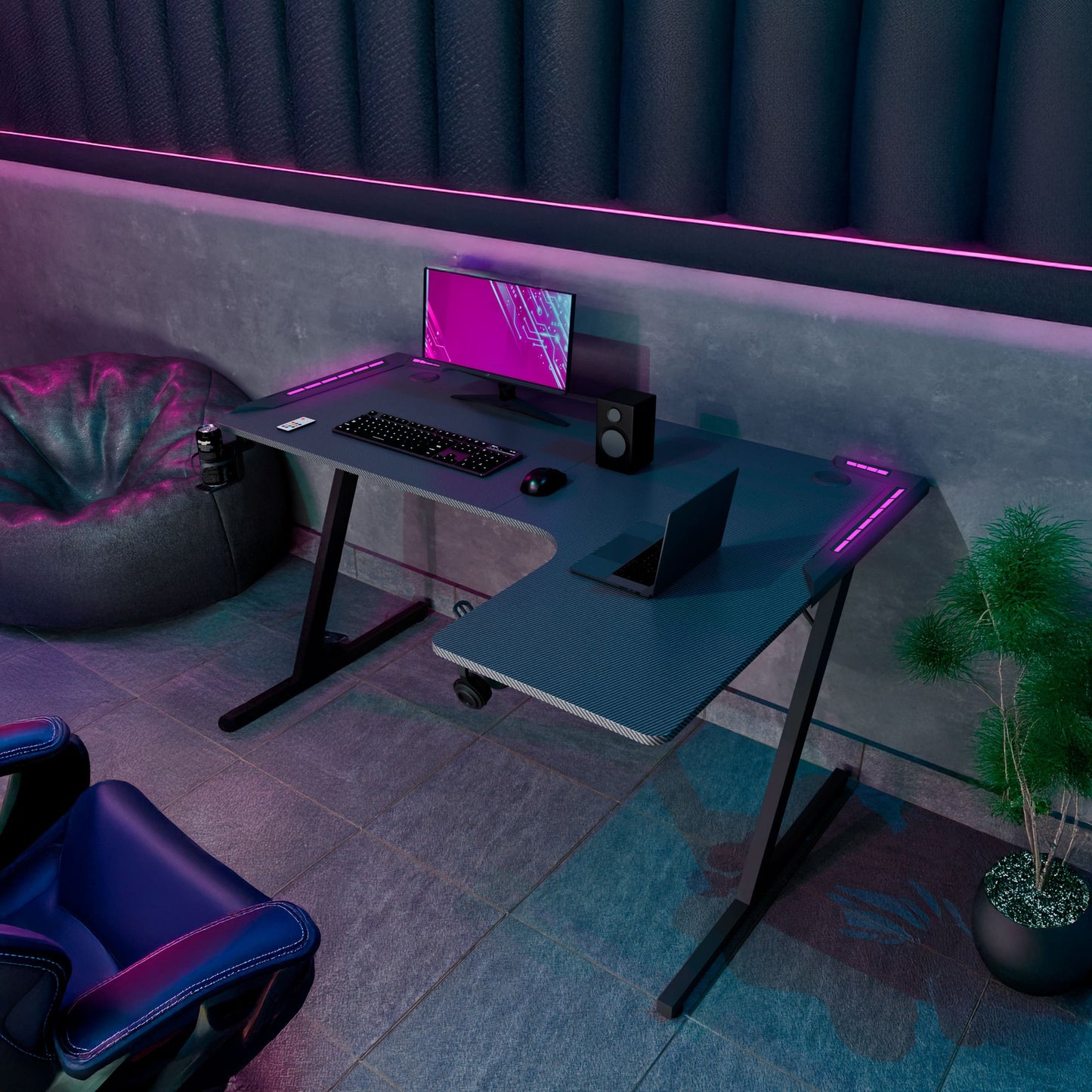 Gamestoel – Gaming Stoel – Bureaustoel – Gaming Chair – Game Stoel – Hoekbureau 140x99x76 cm – MDF Werkblad Met Metaal – RGB LED-Verlichting Met Afstandsbediening