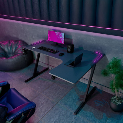 Gamestoel – Gaming Stoel – Bureaustoel – Gaming Chair – Game Stoel – Hoekbureau 140x99x76 cm – MDF Werkblad Met Metaal – RGB LED-Verlichting Met Afstandsbediening