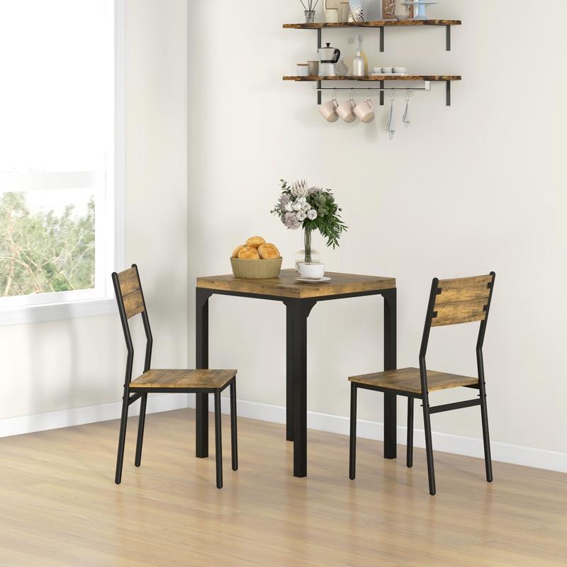 3-Teilige Essgruppe, Esstisch-Set, 1 Tisch, 2 Stühle, Mdf+Metall, Moderne Küchenmöbel, Schneller Aufbau, Platzsparend, Esstisch Im Landhausstil Geeignet Für Wohnzimmer, Esszimmer, Küche