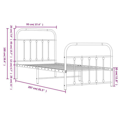 Bedframe – Bedbodem – Ledikant – Eenpersoonsbed – Slaapbank – Metalen Verstelbaar Frame – Stevig Zwart 90x200 cm – Eenvoudige Montage Zonder Gereedschap