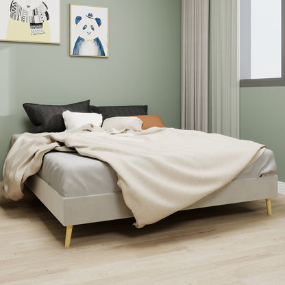 Bedframe – Bed – Tweepersoonsbed – Platformbed – Slaapbank – Gestoffeerd – 160x200 cm – Beige Velvet – Stabiel Metalen Frame – Eenvoudige Montage