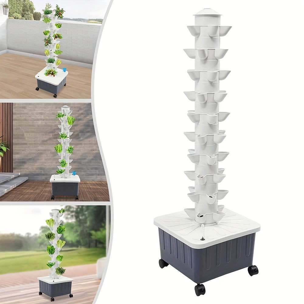 Vertical Hydroponic Grow Tower Aeroponic Tower for Herbs, Fruits And Vegetables 15 Layer 45 Plants Sites with Movable Water Tank Pump Timer Adapter, Hydroponics Growing Tower System Kit, Indoor