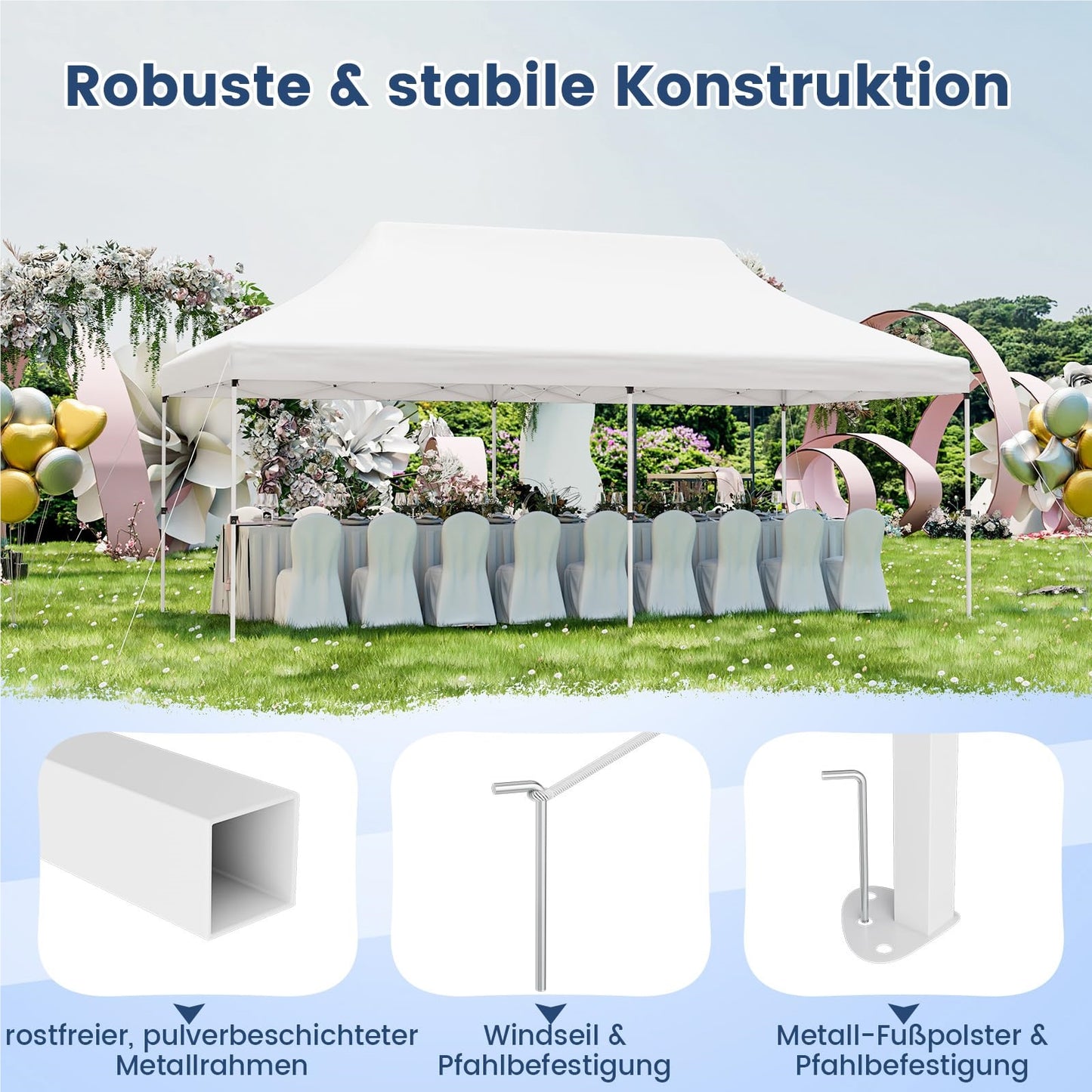 3 x 6M Partytent – Vouwpaviljoen – Tuinpaviljoen – Evenemententent – Tuintent – Waterafstotend – UV-Bescherming 50+ – Verstelbare Hoogte – Winterbestendig – Inclusief Draagtas – Wit