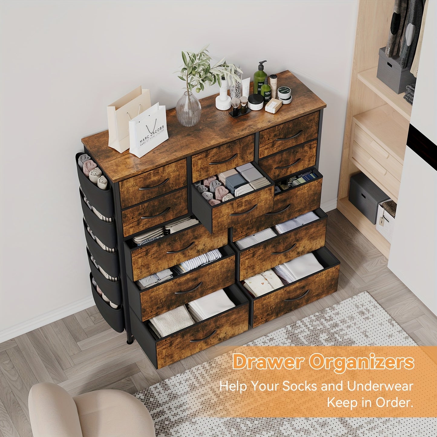Kaptafel – Make-up Tafel – Opbergkast – Ladekast – Hal Kast – Roze – 12 Lades – Stevig Metalen Frame Met Houten Blad