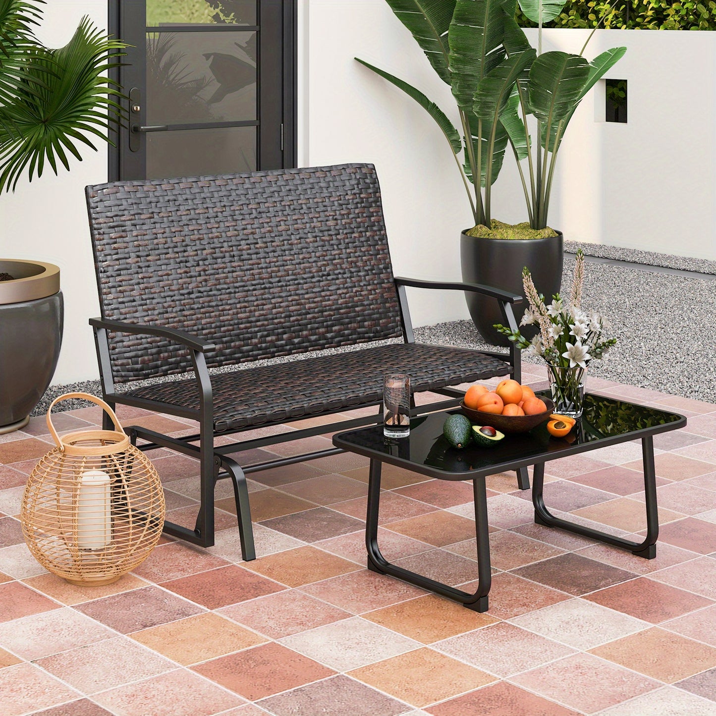 Schommelbank – Tuinschommel – Hangbank – Loungebank – Buitenbank – 2-Persoons Rattan Vlechtwerk – Snel Droog Schuim