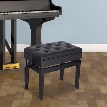 Pianokrukje – Pianobank – Keyboardkruk – Pianostoel – Muziekkruk – Verstelbare Hoogte 48-58 cm – Opbergruimte Met Kunstleren Kussen – Zwart