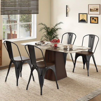 Eetkamerstoelen – Keukenstoelen – Stapelbare Stoelen – Metalen Stoelen – Houten Zitvlak – Set Van 4 – Afneembare Rugleuning – Ruimtebesparend Design – Bruin
