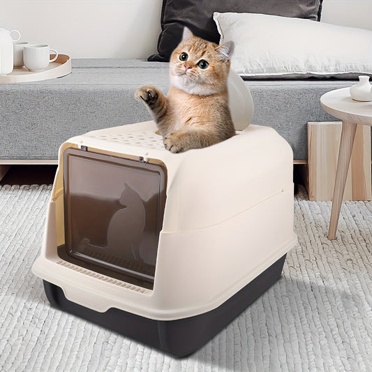 PP Cat Litter Box 36x51x34cm | Convertible Open/Closed Design | Reduce Tracking By 40%