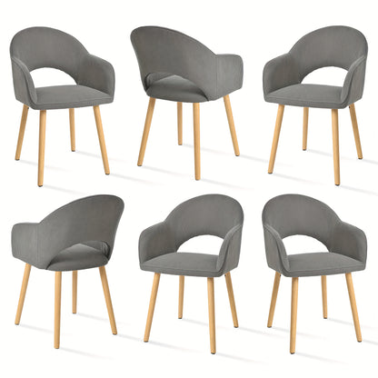 Eetkamerstoelen – Stoelen – Dining Chairs – Armstoelen – Loungestoelen – Set van 6 – Donkergrijs Corduroy – Massief Houten Poten – Comfortabele Schuimzitting
