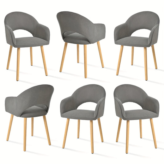 Eetkamerstoelen – Stoelen – Dining Chairs – Armstoelen – Loungestoelen – Set van 6 – Donkergrijs Corduroy – Massief Houten Poten – Comfortabele Schuimzitting
