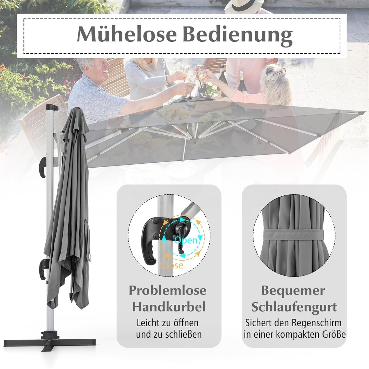 Zweefparasol – Hangparasol – Tuinparasol – Balkonscherm – Terrasparasol – Vierkant – 300x300 cm – Kantelbaar & 360° Draaibaar – Aluminium Frame & Waterafstotend Doek