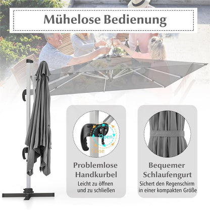 Zweefparasol – Hangparasol – Tuinparasol – Balkonscherm – Terrasparasol – Vierkant – 300x300 cm – Kantelbaar & 360° Draaibaar – Aluminium Frame & Waterafstotend Doek