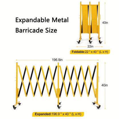 Expandable Metal Barricade with Wheels, 5.0 meter Long Folding Security Gate, Retractable Metal Barrier for Construction Site Elevator Traffic Control Garage, Road Blocker, Event Barrier, Retractable Gate, Portable Barrier, I