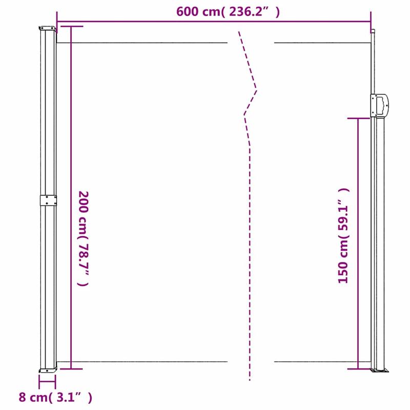 Uittrekbare Windscherm – Terrasscherm – Balkonscherm – Tuinscherm – Windscherm – 200x600 Cm – Stevig Polyester Met PU-Coating – Robuust Stalen Frame - Zwart