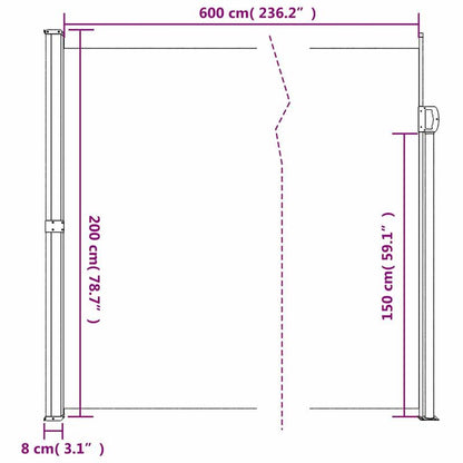 Uittrekbare Windscherm – Terrasscherm – Balkonscherm – Tuinscherm – Windscherm – 200x600 Cm – Stevig Polyester Met PU-Coating – Robuust Stalen Frame - Zwart