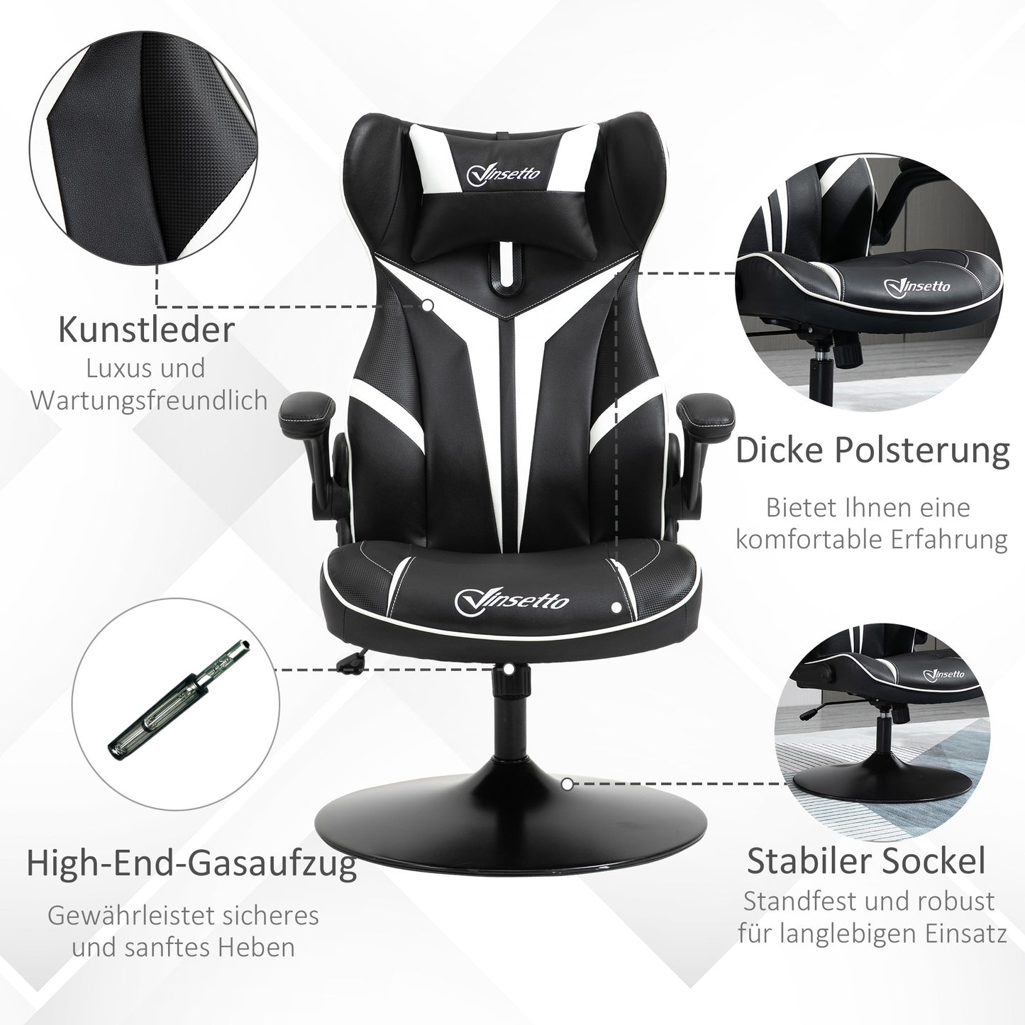 Gamingstoel – Gamestoel – Gaming Chair – Game Stoel – Bureaustoel – Ergonomisch Design – Verstelbare Hoogte 67x70x106-112 cm – Staal & Kunstleer Zwart/Grijs