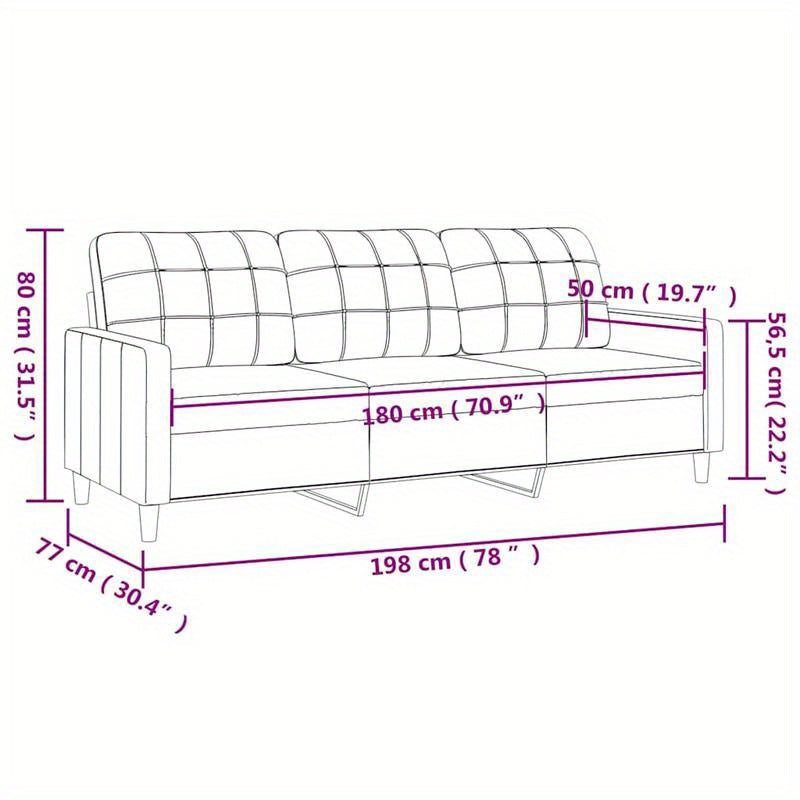 3-Zitsbank – 3-Persoonsbank – Zitbank – Sofa – Loveseat – Crème Stof – 180 cm breed – Massief Houten Frame – Laagwaardig Vezelplaat – Tijdloos Design – Eenvoudig Te Monteren