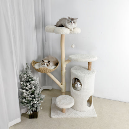 Kattenkrabpaal – Krabmeubel – Kattenboom – Krabtoren – Kattenhuis – 142 cm Hoog – Stevig Hout En Soft-Touch Textiel