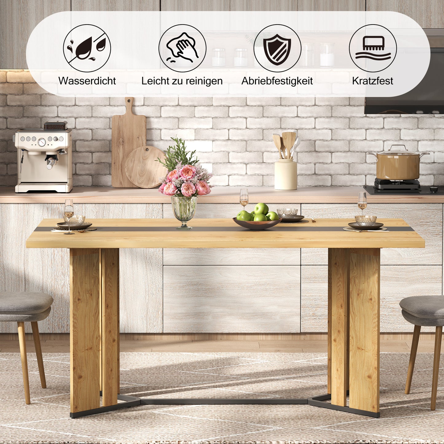 Eettafel – Keukentafel – Tafel – Dinertafel – Scandinavische Tafel – 150x80 cm – Eikenlook Melamine Krasbestendig – Zwart Metalen Frame Mat