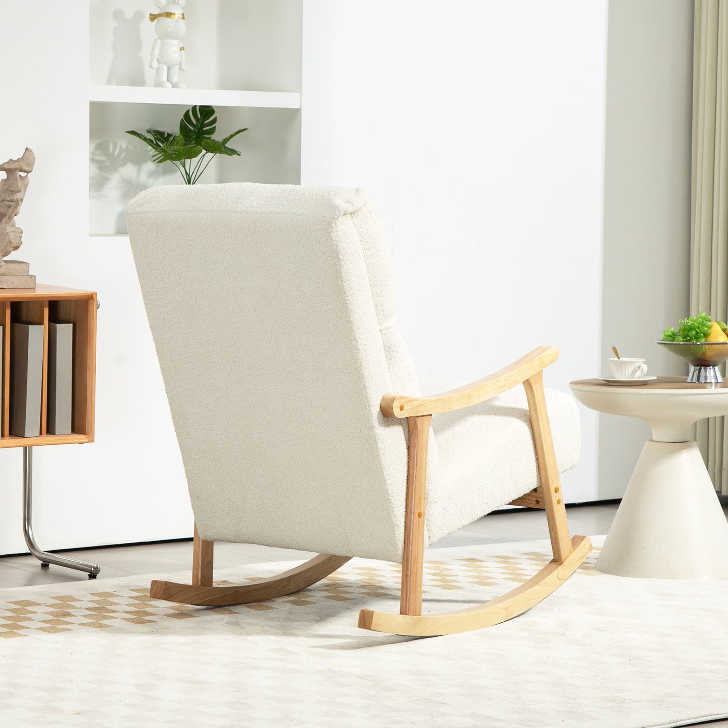 Schommelstoel – Relaxstoel – Fauteuil – Voedingsstoel – Loungestoel – Ergonomisch ontwerp – Beukenhouten frame met zachte fluwelen bekleding – Crème wit
