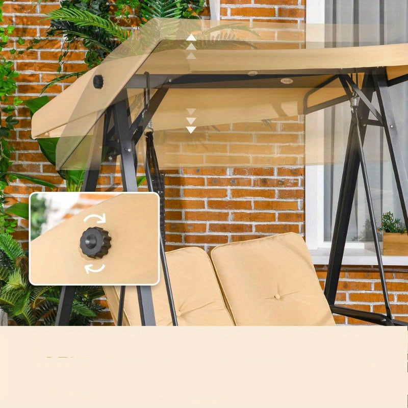 3-Zits Schommelbank – Tuin Schommelbank – Buitenbank – Patio Schommel – Terras Schommelbank – Verstelbaar Zonnedak – Weerbestendig Stalen Frame (138x106x174 cm)