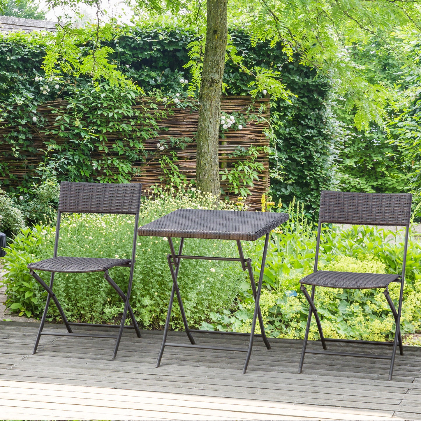 Bistroset – Tuinset – Balkonset – Tuinmeubel – Buitenmeubel – Inklapbaar – Zwart Metalen Frame Met Gevlochten Resin