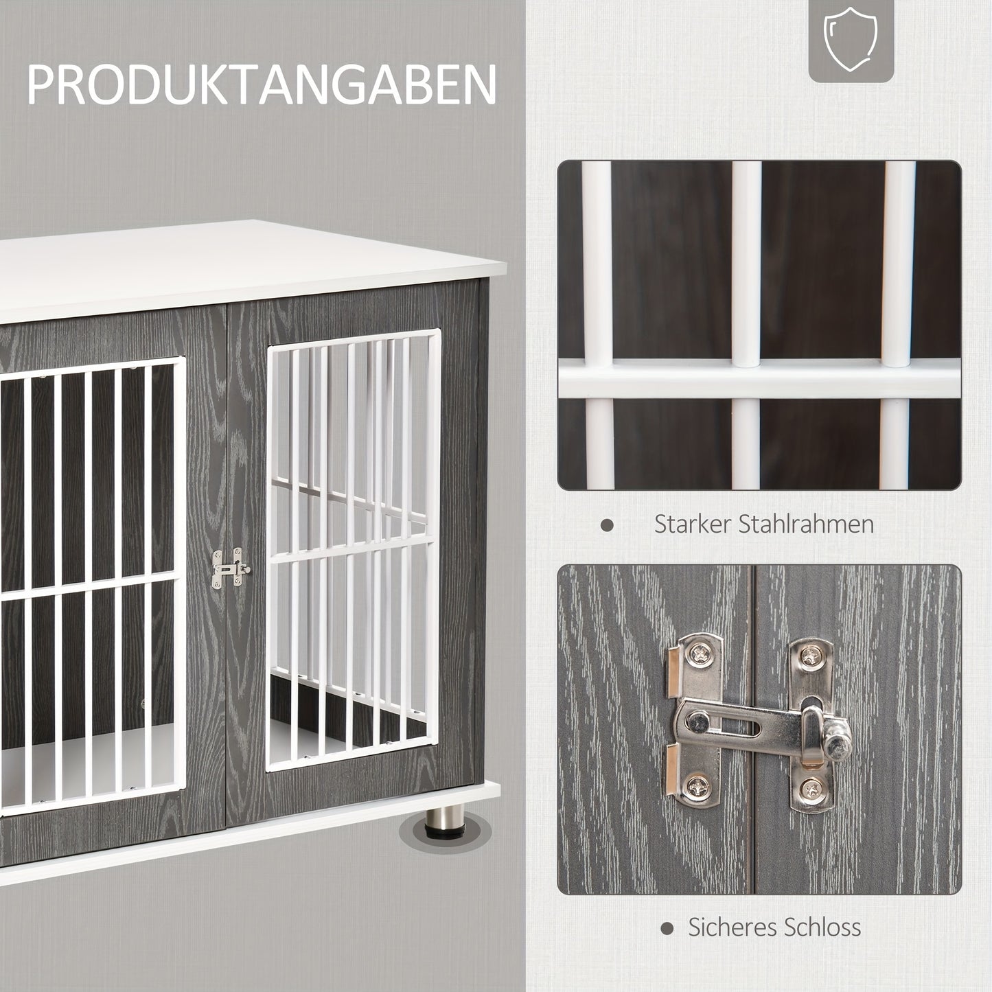 Hondenbench – Hondenkooi – Dog crate – Dierenbench – Huisdierbench – Medium – Stalen Constructie – Multifunctionele Bijzettafel Met Kussen – Modern Grijs-Wit – Ruim & Toegankelijk