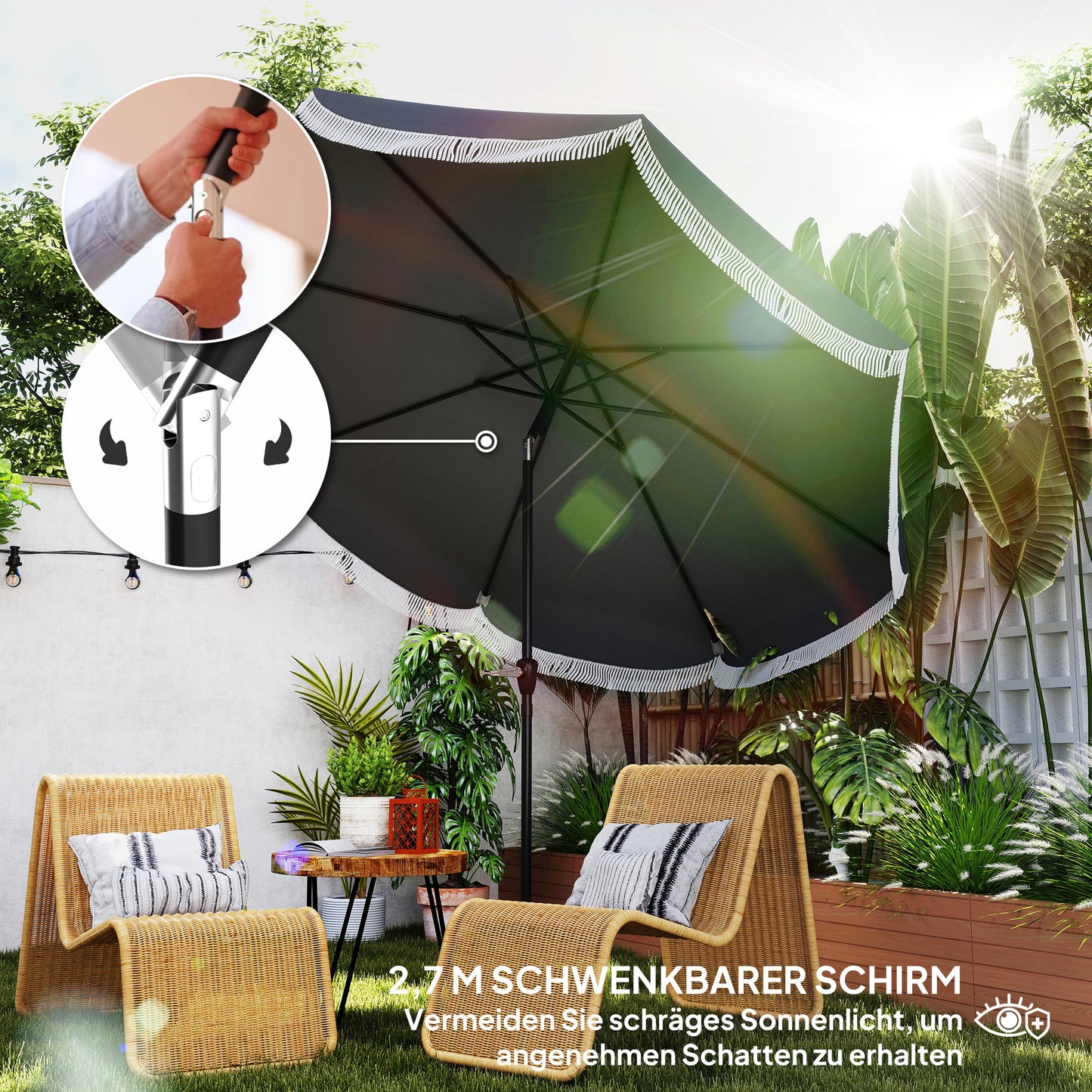 Parasol – Stokparasol – Balkonparasol – Tuinparasol – Zweefparasol – Ø269 cm – UV Bescherming UPF 30+ – Kantelbaar Donkergrijs