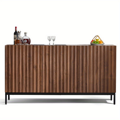 Dressoir – Opbergkast – Kast – Buffetkast – Ladekast – 150x40x80 cm – Modern Rustiek Donker Eiken – 3D Golfstructuur & Verstelbare Planken – Stevig Metalen Frame & Antikantelvoorziening