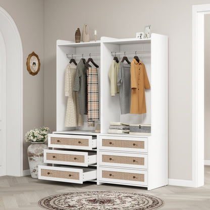 Kast – Garderobekast – Opbergkast – Kledingkast – Ladekast – Modern Wit – Rattan Deuren – Kantelvrij MDF Melamine – Compact Verticaal Design