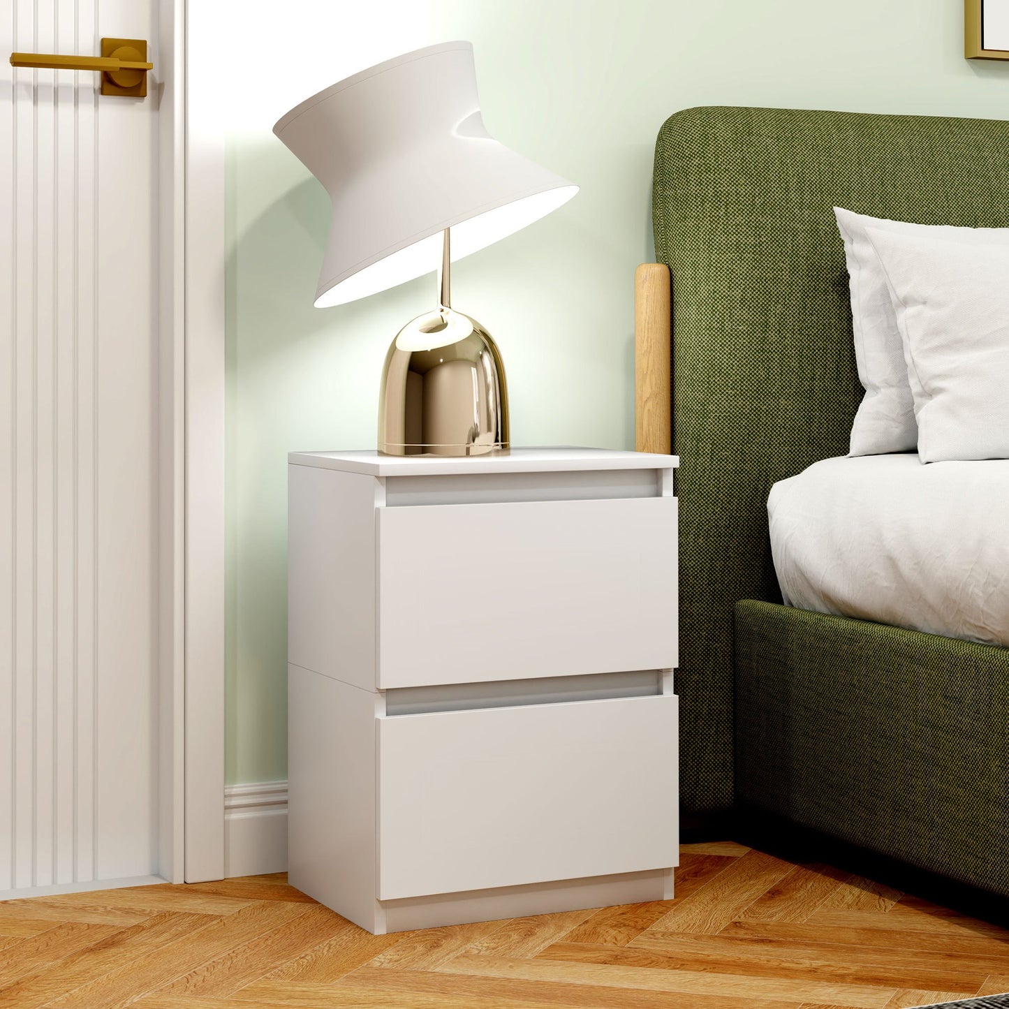 Nachttafel – Nachtkastje – Bijzettafel – Opbergmeubel – Ladeblok – Wit – 2 Ruime Lades – Hoogwaardige MDF Afwerking