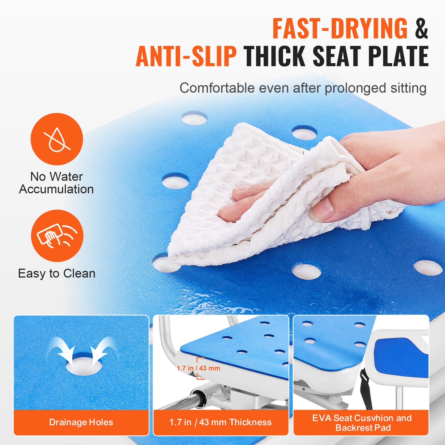 Douchekruk – Douchezitje – Badkruk – Badstoel – Badtransferbank – 360° Draaibare Zitting – Verstelbare Hoogte 52,5-69 cm – Draagvermogen 180 kg – Antislip Pootjes – Zijwaartse Schuiffunctie