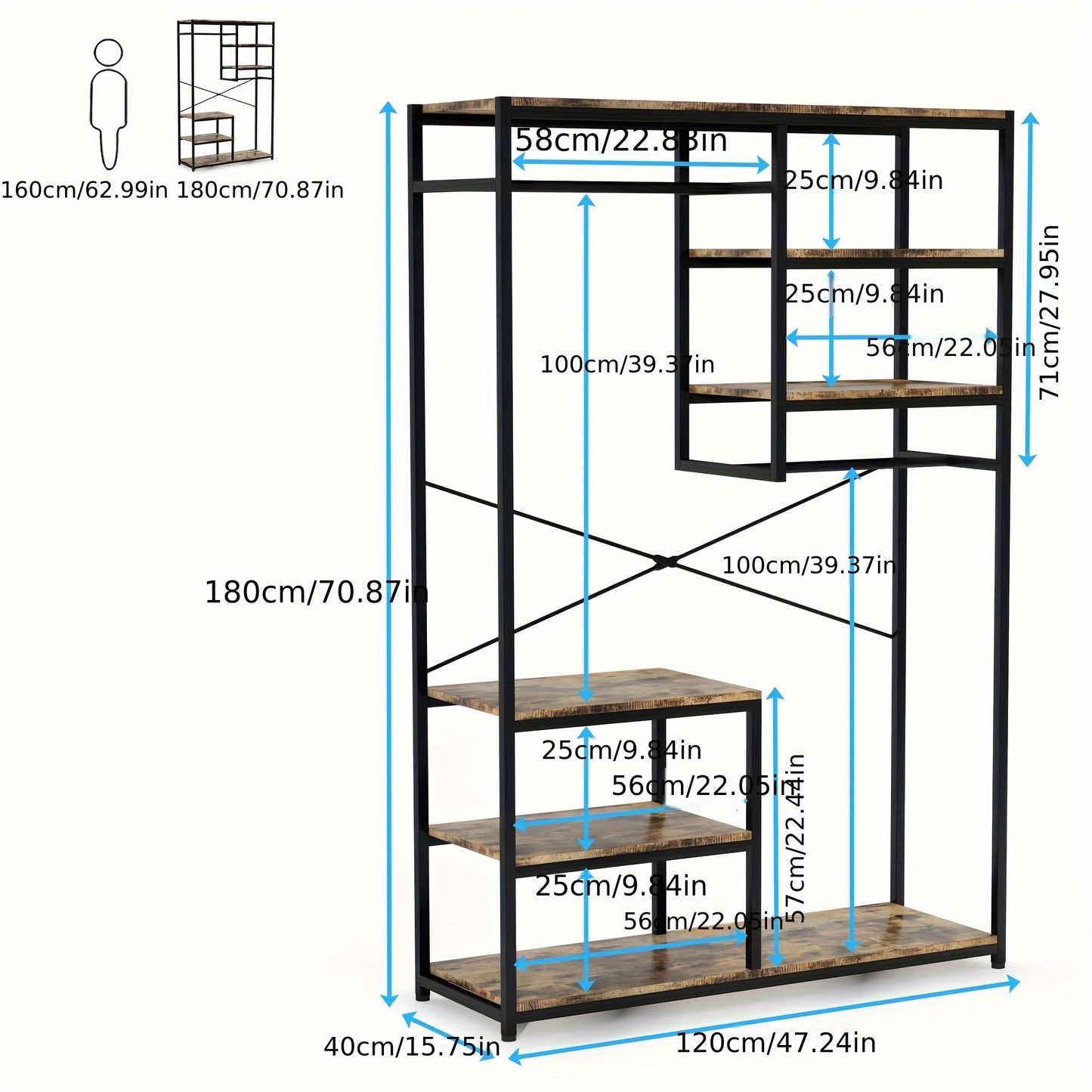Kledingrek – Kledinghanger – Garderoberek – Stellingkast – Opberger – Ruim 180x120x40 cm – Stevig Metaal & Hout