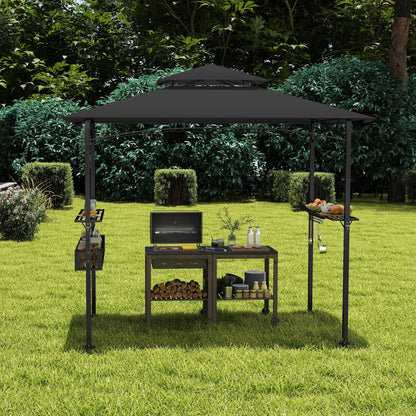 BBQ Overkapping – BBQ Paviljoen – Tuinpaviljoen – Barbecue Tent – Tuinoverkapping – Beige Zwart – Stevig Metaal Frame – Water- en UV-bestendig Doek – 244x138x250 cm