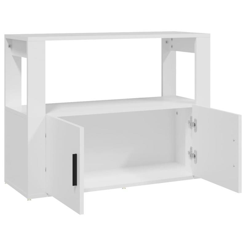 Modern White Sideboard with Glass Display Shelves & Removable Storage Basket - 80x30x60cm, Hardwood Furniture for Living Room, Bedroom, Office - Minimalist Design with Open Shelves & Closed Cabinets, Sideboard Cabinet, Bedroo