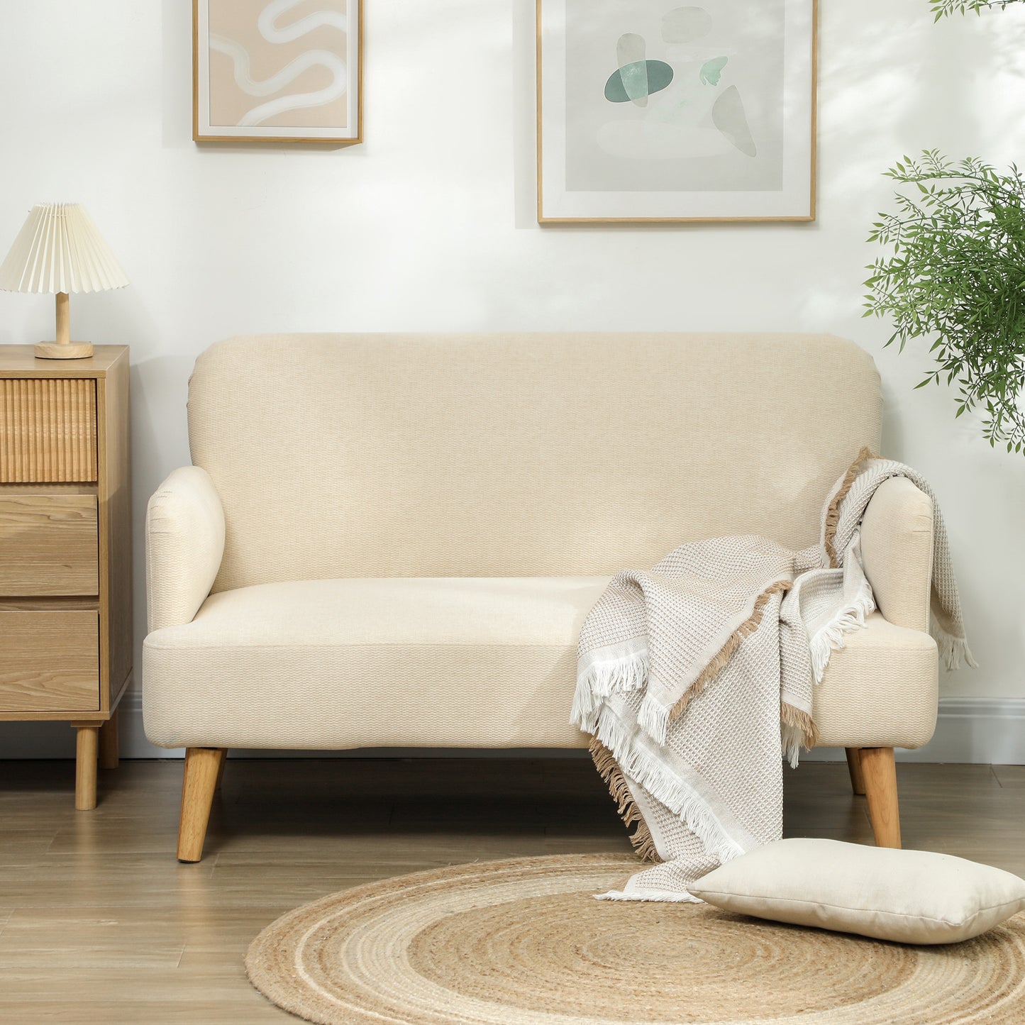 Tweezitsbank – 2-zitsbank – Bankje – Zitbank – Loveseat – Compact Design – Huidvriendelijke Crème Bekleding – Draagvermogen 240 kg – Afmeting 130x74x79 cm