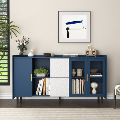 Mobiele Dispenser – Koffiebar – Koffiekast – Barwagen – Opbergmeubel – Blauw – 140 cm Hoog – Hardhout Met Metaal